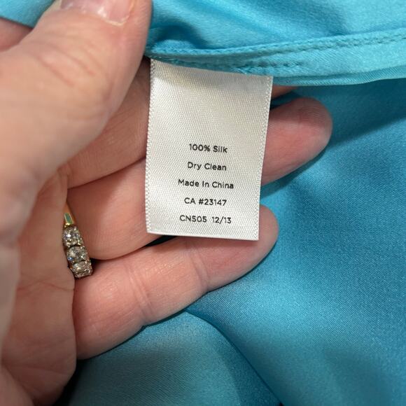 Talbots silk popover top 3/4 sleeve aqua blue scoop neck prairie style 14P NEW - Picture 7 of 7